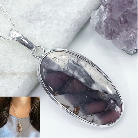 Porcelain Jasper and Angelite Pendant Necklace Earrings Lot Sterling Silver New - Picture 2 of 15